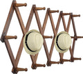 WEBI Accordion Wall Hanger, Wooden Coat Rack Wall Mounted, Hat & Cap Hook Rack, 16 Peg Hooks, Walnut Color
