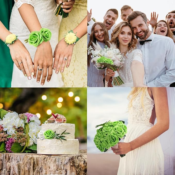 JOYLEX Artificial Flowers Realistic Roses, Real Looking Fake Roses with Stem for DIY Wedding Bouquets Centerpieces Bridal Shower Party Home Romantic Decorations (Green, Regular 3" - 200pcs)