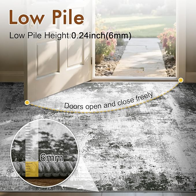 2x6 Ft Washable Runner Rug, Non-Slip Low Pile Hallway Kitchen Area Rug - Image 7