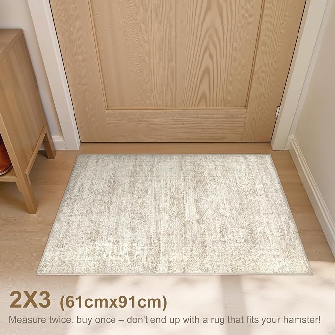 UERMEI 2x3 Entryway Area Rug: Washable Neutral Modern Abstract Small Rug - Image 3