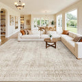 10x14 Area Rugs Living Room: Bedroom Neutral Washable Carpet Brown | Vintage by Luxturiy
