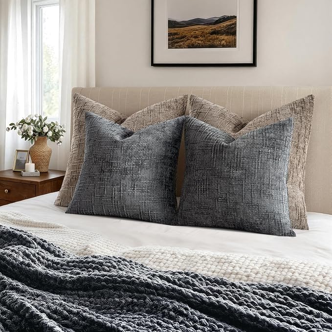 MIULEE Chenille Textured Throw Pillow Covers Dark Grey 20x20 Set of 2 | Slubby - Image 5
