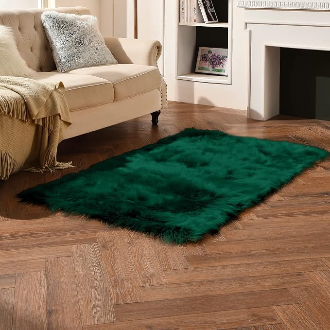 Emerald Green Faux Sheepskin Fur Rug 3x5 ft, Fluffy Carpet Rug | Shag Fuzzy - Image 6
