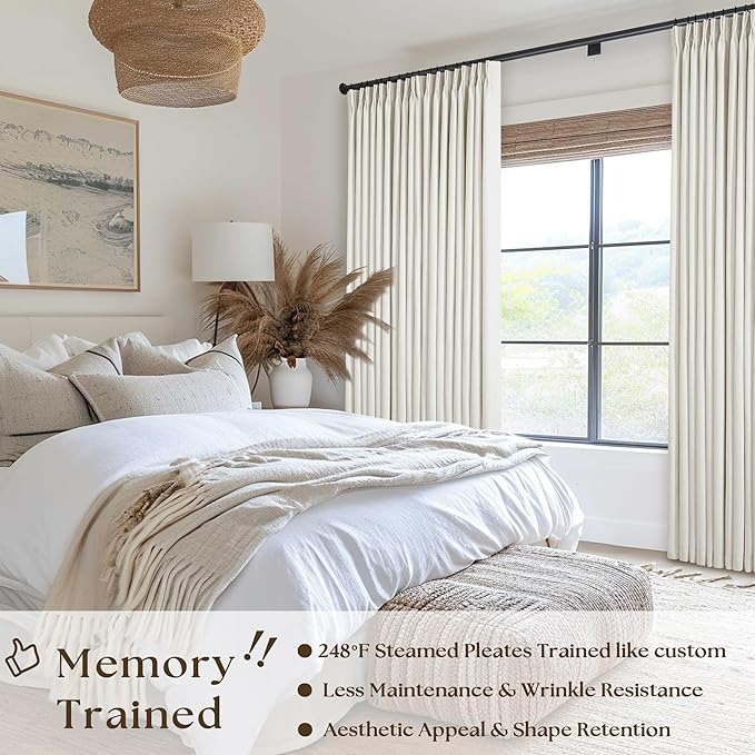 Natural Pinch Pleat 100% Blackout Linen 120 Inch Long Curtains 60 Inch Wide | 2 - Image 2