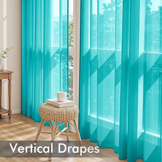 MIULEE Turquoise Sheer Curtains 72 Inches Long 4 Panels 42 x 72 Inches | Light - Image 5