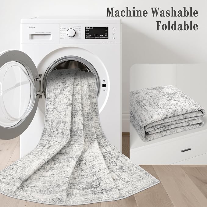 Area Rug Living Room: 4x4 Modern Washable Soft Carpet Black Grey | - Image 6