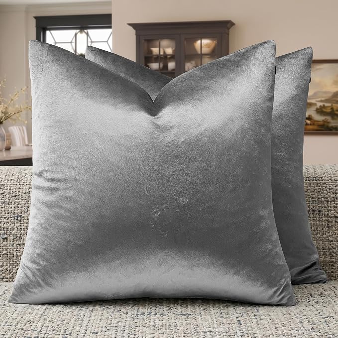GIGIZAZA Dark Grey Velvet Throw Pillow Covers 24x24 Pack of 2 | Decorative by GIGIZAZAFocusingonhomedecoration