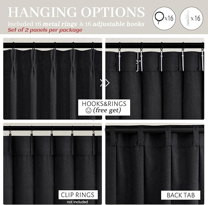 Extra Long Floor to Ceiling 108 Inch Negras Cortinas Para Sala, Pinch Pleated - Image 5