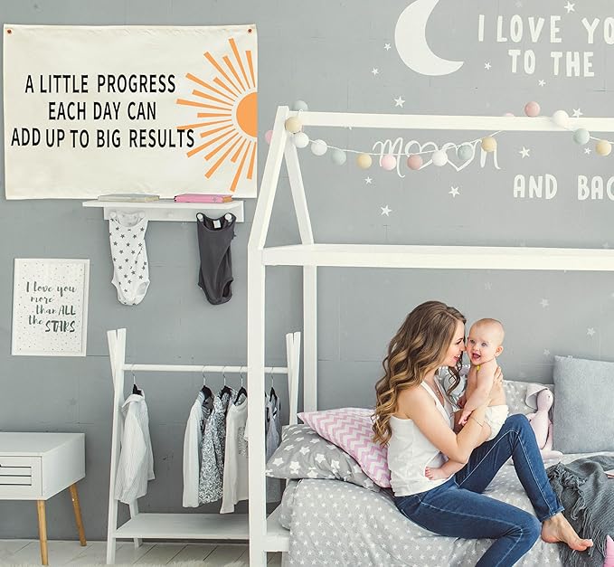Mental Health Inspirational Rectangular Banner-Positive Affirmation Flag for Kids Teen Counselor Teacher,Classroom Therapy Office Homeschool Reading Room Wall Decor-A Little Progress Each