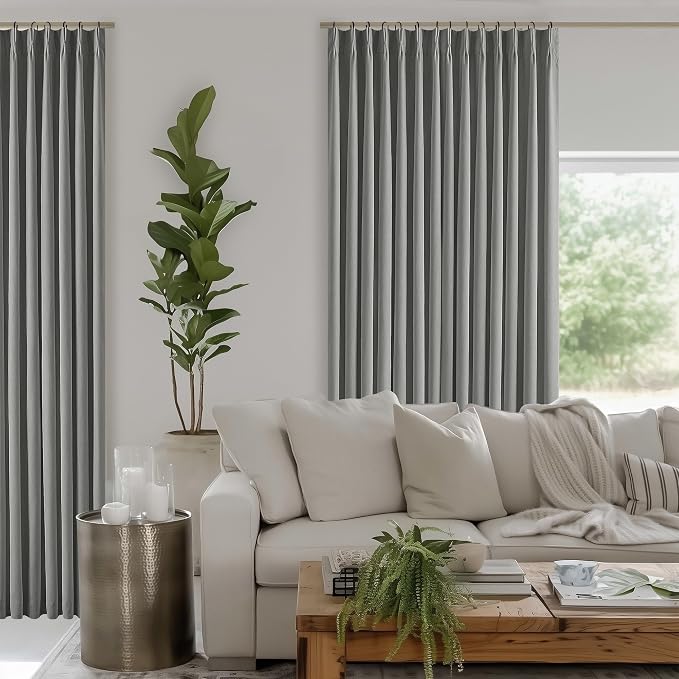 Dark Grey Pinch Pleated Linen Blackout Curtains 90 Inches Long - Image 9