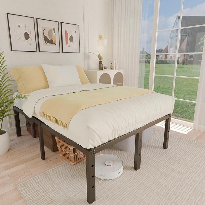 ALDRICH 18 Inch Metal Bed Frame Queen Size - Black Basic Steel Slats Platform, Easy Assembly Heavy Duty Noise Free Bedframes, No Box Spring Needed