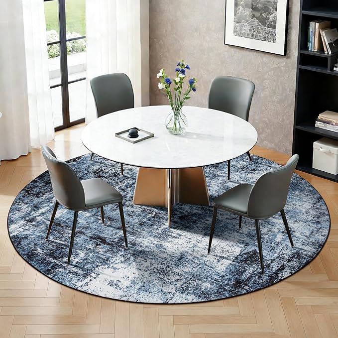 Rugflix Round Area Rugs 6Ft for Living Room, Washable Navy Blue Circle Rug | - Image 3