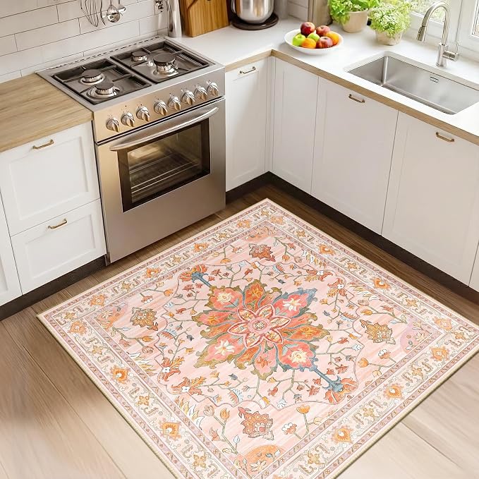 RELEANY Washable Area Rug, Square 4'x4', Water Repellent, Pet Friendly by RELEANY