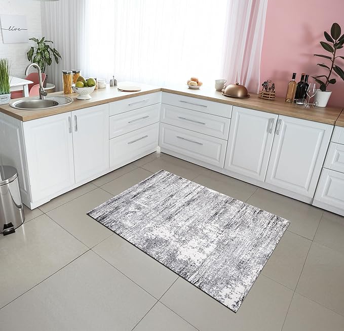 Keen Home Design Area Rugs - 3x5 Non-Shedding, Abstract Rugs for Kitchen, Living Room, Bedroom, Dining Room, Entryway - Size: 3' x 5', Abstract Cream/Grey