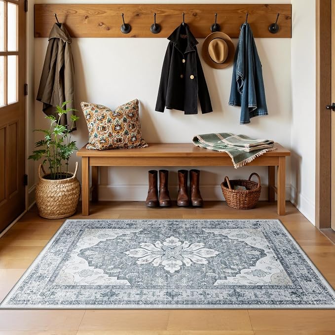 RELEANY Washable Area Rug, Water Repellent, Pet Friendly, Vintage Floral Boho - Image 3