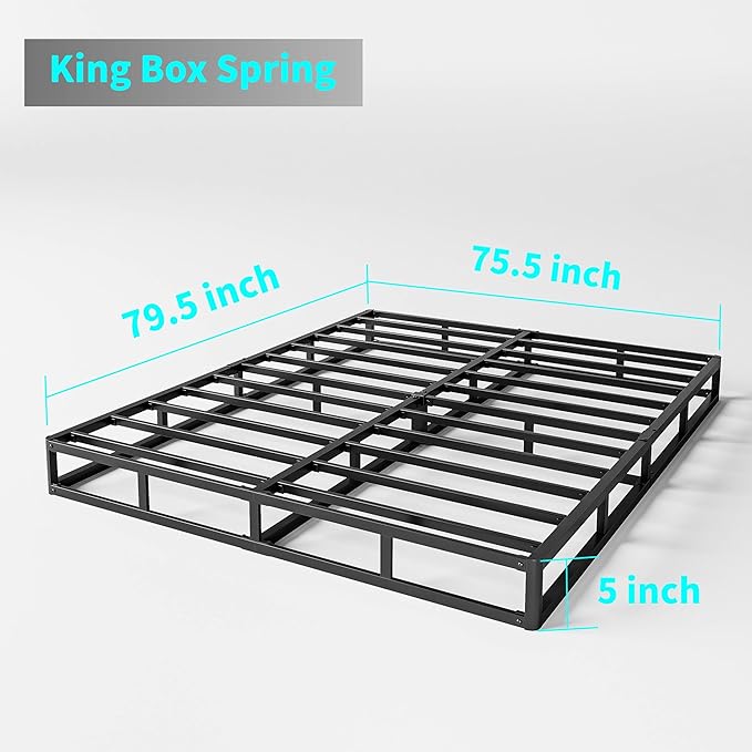 King Box Spring, 5 Inch Low Profile Boxspring for King Bed Strong Metal Frame Mattress Foundation, Quiet Noise-Free,Easy Assembly, 3000lbs Max Weight Capacity