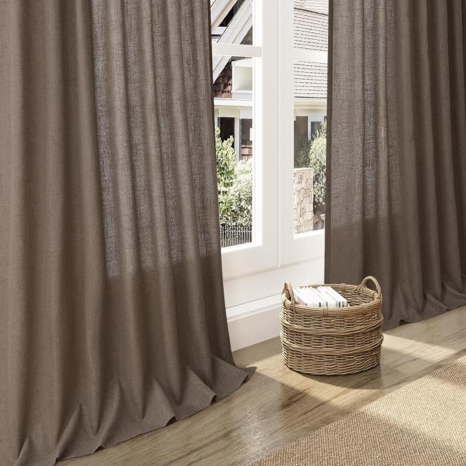 Extra Long Light Brown Curtain 108 Inches Long 2 Panels Set Back Tab Linen - Image 6