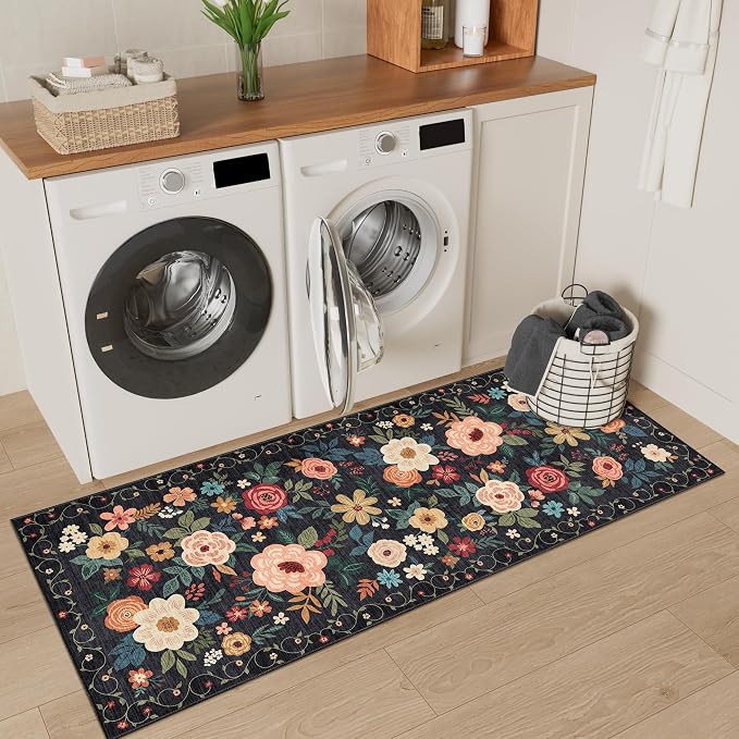 DUKINO 2x5 Runner Rug, Floral Washable Rug - Image 7