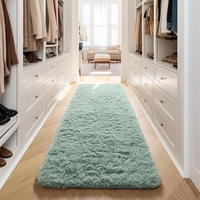 Sage Green Runner Rugs for Kids Bedroom Living Room Plush Fluffy Rug 2x6 Ft | - Image 5