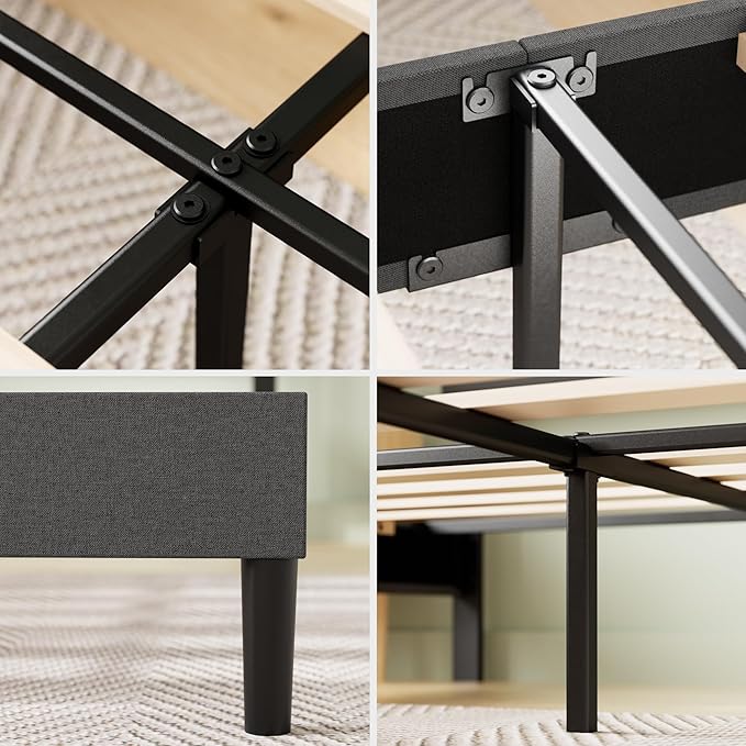 ZINUS King Piper Upholstered Platform Bed with Horizontal Paneled Headboard, Wooden Slat Support, No Box Spring Needed, Easy Assembly, Eco Friendly Packaging, Dark Grey