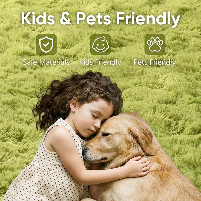 2x3 Green Fluffy Soft Area Rug Non-Slip - Image 7