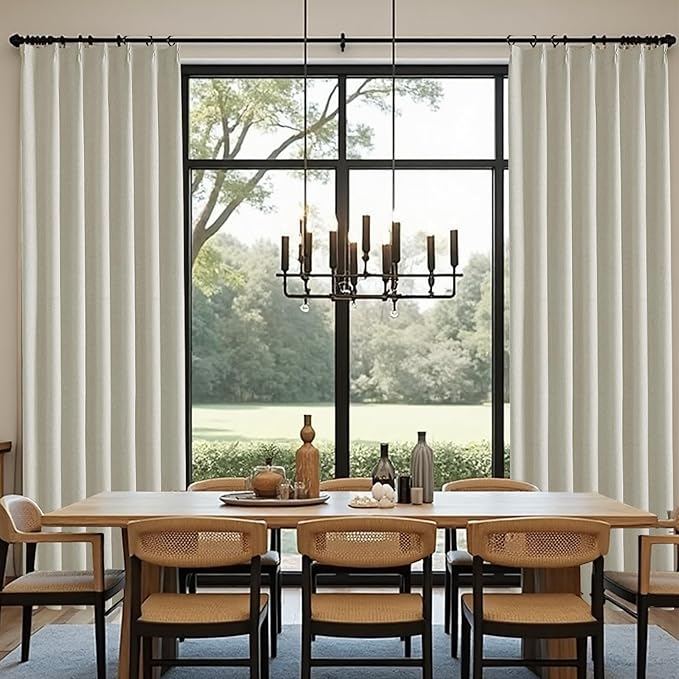 KangBang 100% Blackout Pinch Pleated Curtains 108 Inches Long, Linen Blend Pinch Pleated Window Drapes with Hooks, Track System Curtain Panels for Sliding Door Modern Farmhouse,60x108, Linen,2 PCs