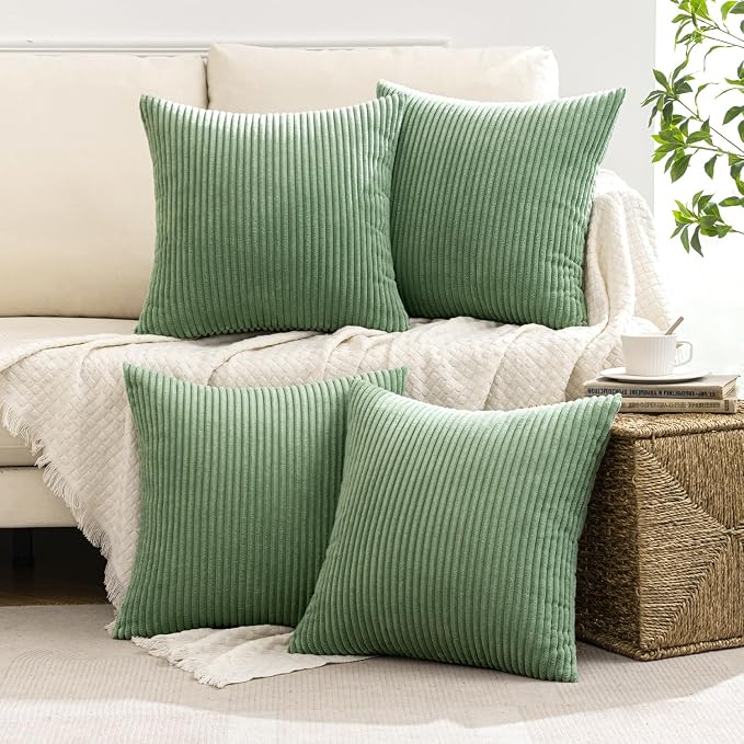 MIULEE Soft Corduroy Decorative Throw Pillow Covers Sage Green 18x18 | Set of 4 - Image 2