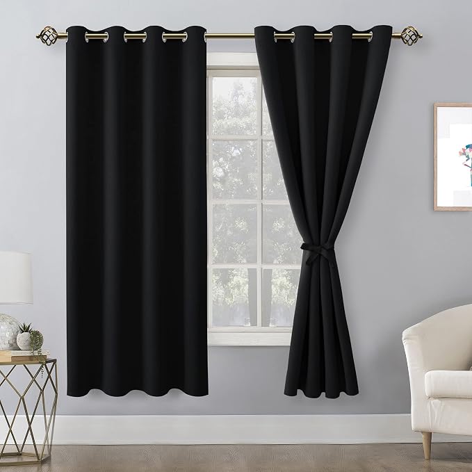 Blackout Curtains for Bedroom, 52 x 63 Inches Length Black 2 Panels | Thermal - Image 8