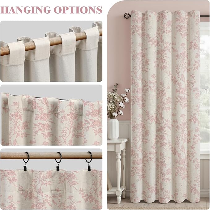 Pink Boho Floral 100% Blackout Curtains 84 Inch 2 Panels | Farmhouse Vintage - Image 7
