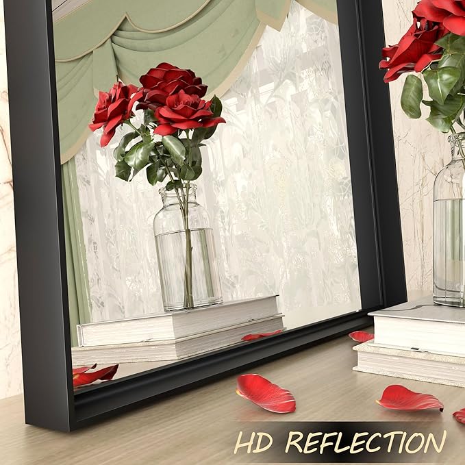 48x36 Inch Matte Black Bathroom Mirror, Modern Rectangle Metal Framed Mirrors for Wall, Black Vanity Mirror with Square Corner, Shatter-Proof, Anti-Rust (Horizontal/Vertical)