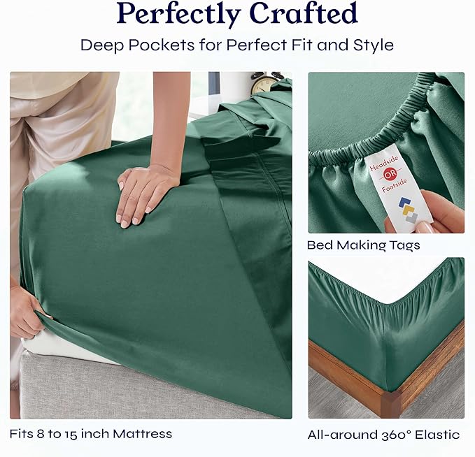 California Design Den Twin XL Sheet Sets - 400 Thread Count Sateen, 100% Cotton Sheets Set, Deep Pockets, Cooling and Durable Bedding for Dorm Rooms & Adults - Hunter Green