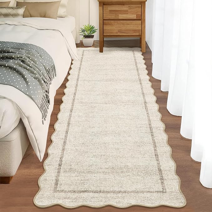 GarveeHome Scalloped Washable Kitchen Runner Rug 2x8 Non Slip Beige | Runners by GarveeHome