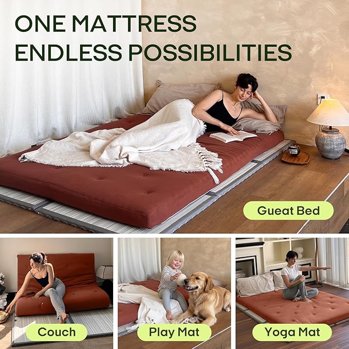 ZonLi Japanese Floor Futon Mattress Queen Size 80"x 60", 100% Cotton Cover 2.5'' Thicken Tatami Mattress, Foldable Sleeping Pad, Portable Dormitory Tatami Mat, Roll Up Floor Lounger Bed for Adult