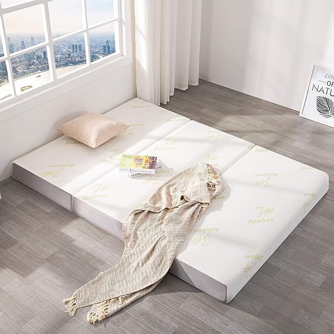 Inofia Queen Folding Mattress, 6 Inch Trifold Memory Foam Mattress with Ultra Soft Removable Cover, Foldable & Portable Queen Size Bed (78" x 58" x 6")