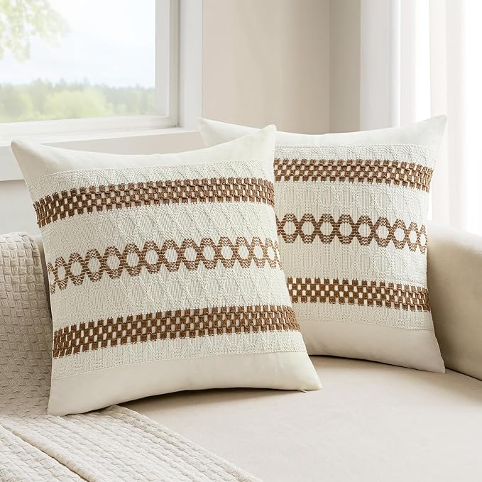 MIULEE Set of 2 Coco Brown Boho Decorative Pillow Covers 18x18 Inch | Farmhouse by MIULEE