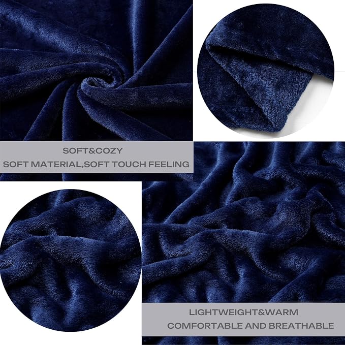 Fleece Plush Throw Blanket Navy Blue 50"x60"for Couch Fuzzy Cozy Flannel | - Image 4