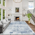 4x6 Area Rugs for Living Room: Washable Abstract Blue White Badroom Carpet | by GENTDRIZZ