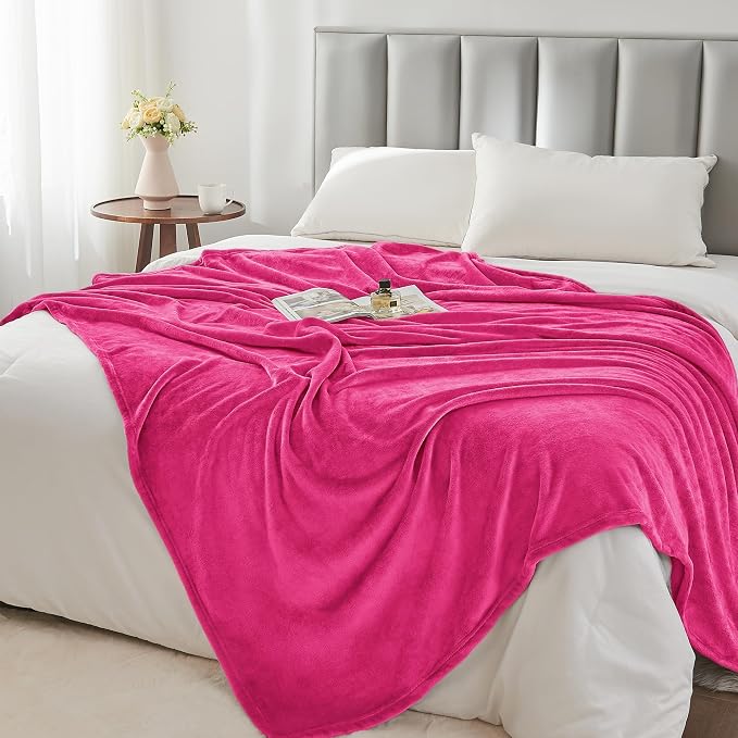 BEDELITE Fleece Blanket Soft Plush King Size Bed Blanket Hot Pink 108"x90" | - Image 5