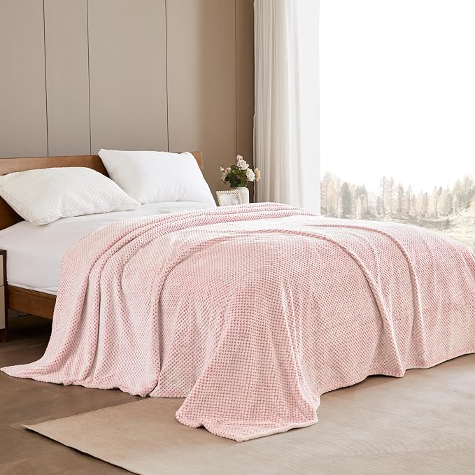 Exclusivo Mezcla Soft Waffle Fleece Bed Blanket Queen Size, Heather Pink | - Image 3