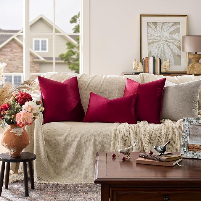 GIGIZAZA Burgundy Velvet Pillow Covers 22x22 Decorative Pillows Pack of 2 | Red - Image 6
