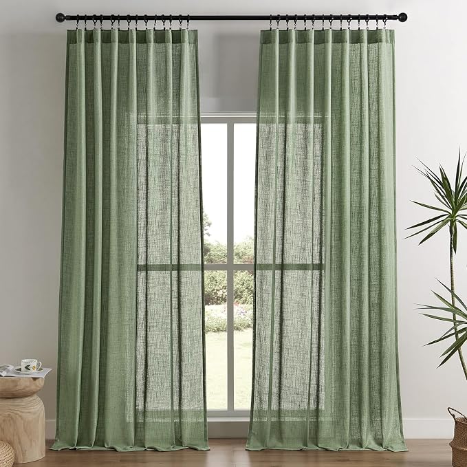 Joydeco Linen Curtains 108 Inch Length 2 Panel Sets, Light Filtering Curtains by JOYDECO