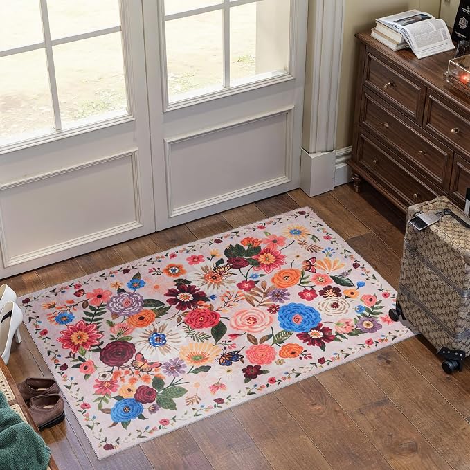 Floral Rug for Entryway, 2X3 Washable Kitchen Mat | Ultra-Thin Soft, Non-Slip - Image 5