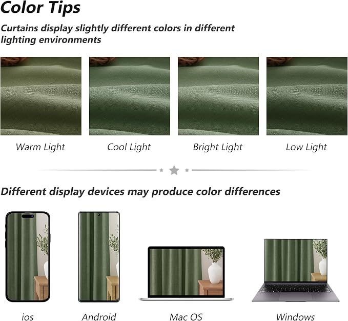 Olive Green 100% Blackout Curtains 102 Inch Length 2 Panels Set - Image 8