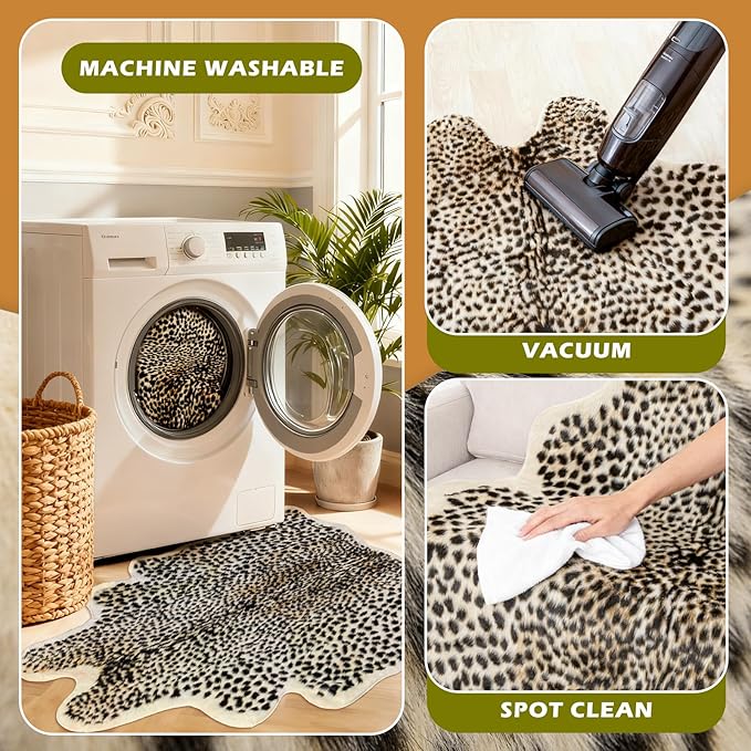 Leopard Print Rug, Cheetah Rugs 5.2x6.8ft Large Faux Cowhide Hide Skin Rug - Image 8