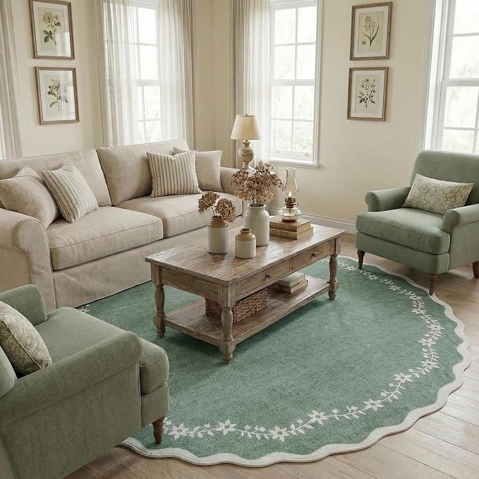 GarveeHome Round Area Rug 5ft Scalloped Washable Circle Rug - Image 8