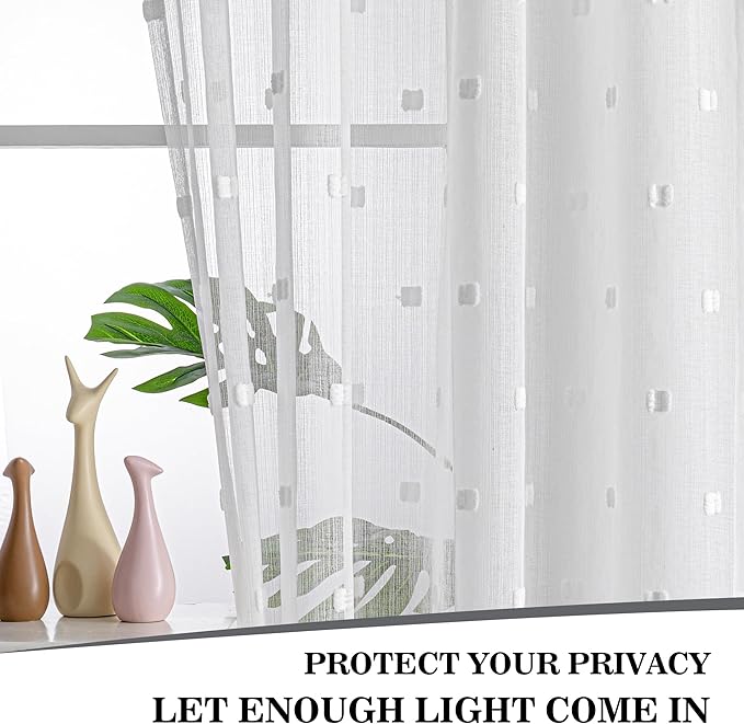 MYSKY HOME White Curtains for Bedroom 63 Inch Length Long Sheer Curtains for Kids Room Nursery Curtains with White Patched Design Rod Pocket Privacy Window Drapes Dining Room 52" x 63" 2 Panels