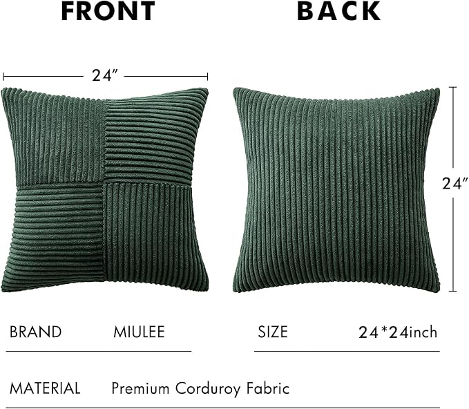 MIULEE Army Green Decorative Euro Sham Pillow Covers 24x24 Inch 2 Pack | Boho - Image 6