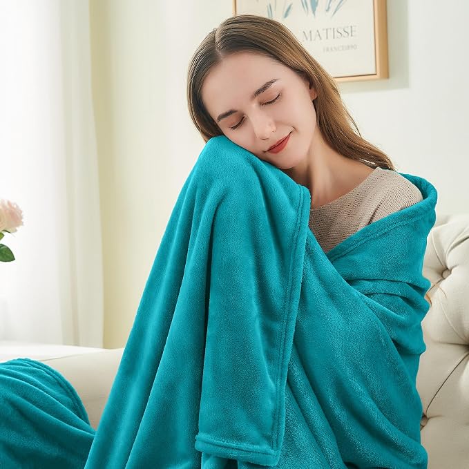 BEDELITE Fleece Blanket Soft Plush King Size Bed Blanket Teal Blue 108"x90" | - Image 3