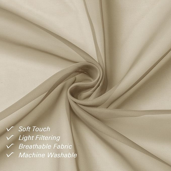 Taupe Sheer Curtains 96 Inches Long 2 Panels, Modern Voile Solid Breathable - Image 6