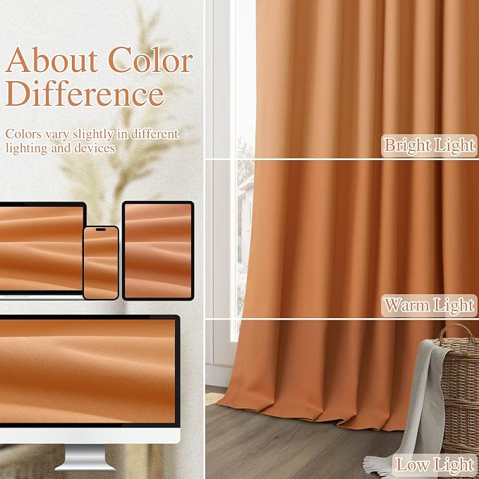 Orange 100% Blackout Linen Curtains 84 Inch Length 2 Panels Set - Image 8